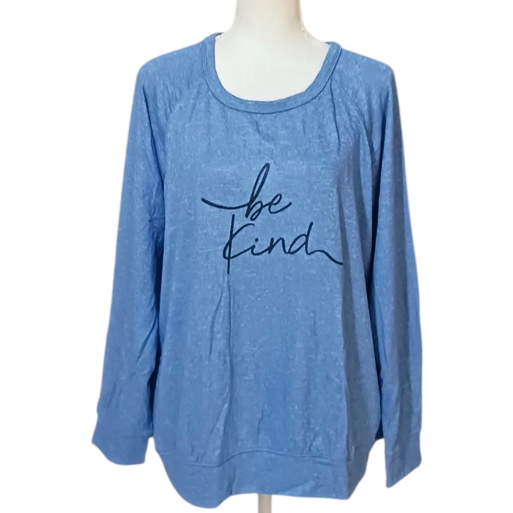 Buffalo David Bitton "Be Kind" Top Blue Long Sleeve Loose Fit  Women's Large New
